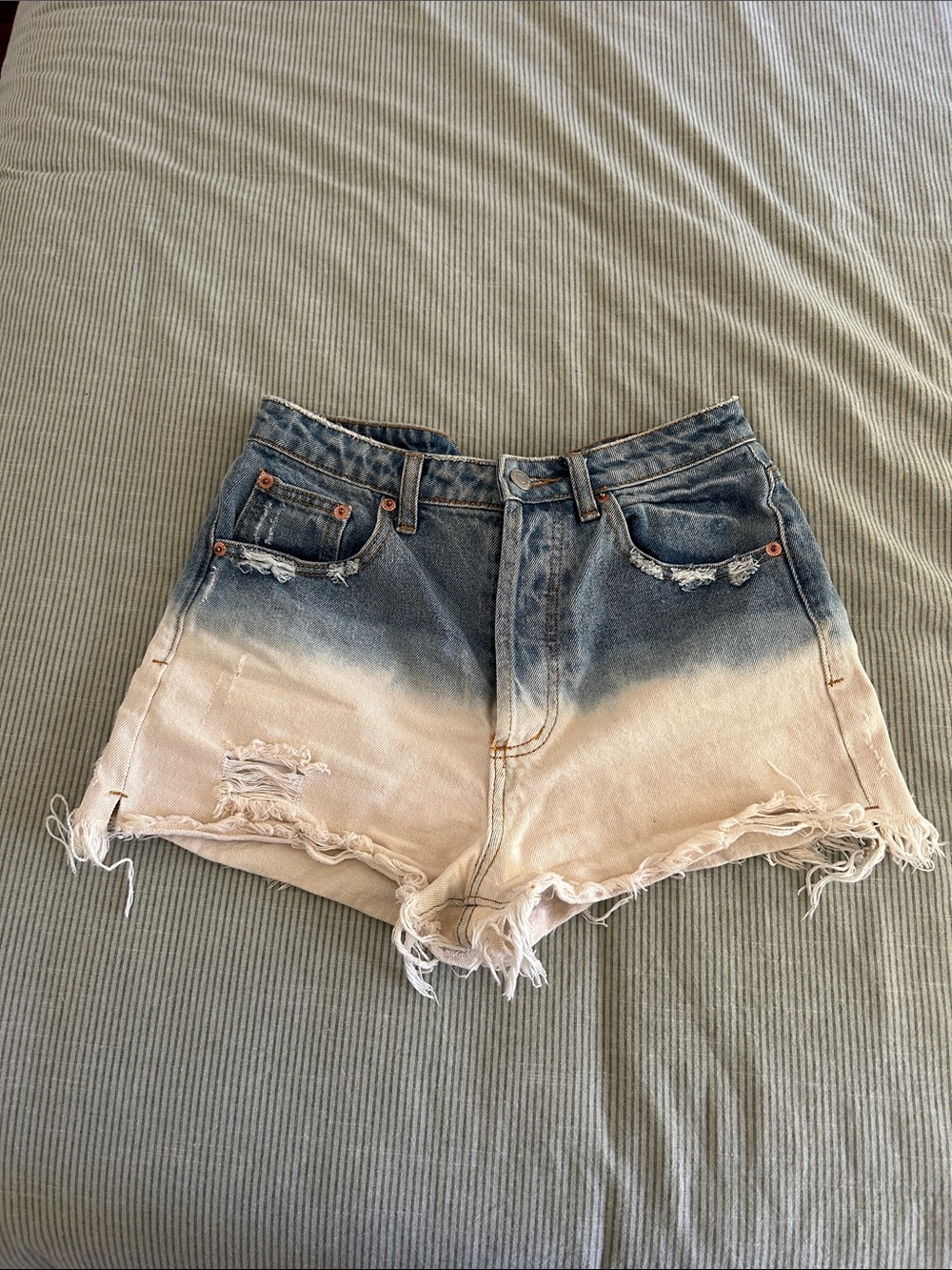 Signature8 Blue-to-Cream Dip-Dye High-Rise Jean Shorts